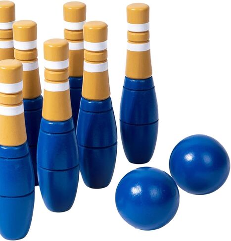 Wooden Bowling Set Bowling Game Early Learning 10 Wooden Pins Wood Bowling Game in Kuwait