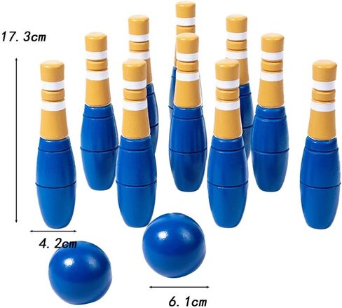 Wooden Bowling Set Bowling Game Early Learning 10 Wooden Pins Wood Bowling Game in Kuwait