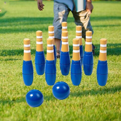 Wooden Bowling Set Bowling Game Early Learning 10 Wooden Pins Wood Bowling Game in Kuwait