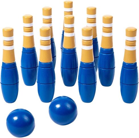 Wooden Bowling Set Bowling Game Early Learning 10 Wooden Pins Wood Bowling Game in Kuwait