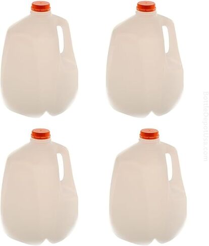 (4 عبوات) زجاجات عصير بلاستيكية فارغة سعة 128 أونصة مع أغطية برتقالية واضحة - زجاجات عصير - مثالية للعصائر والحليب والعصائر والنزهات وحتى إعداد الوجبات - صنع في الولايات المتحدة الأمريكية in Kuwait