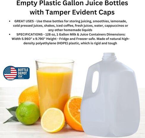 (4 عبوات) زجاجات عصير بلاستيكية فارغة سعة 128 أونصة مع أغطية برتقالية واضحة - زجاجات عصير - مثالية للعصائر والحليب والعصائر والنزهات وحتى إعداد الوجبات - صنع في الولايات المتحدة الأمريكية in Kuwait