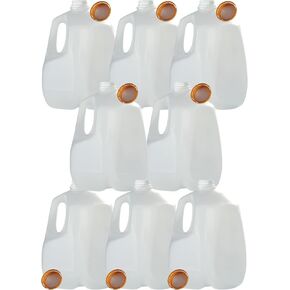 (8 عبوات) زجاجات عصير بلاستيكية فارغة سعة 128 أونصة مع أغطية لولبية برتقالية واضحة - زجاجات عصير - مثالية للعصائر والحليب والعصائر والقهوة المثلجة والنزهات وحتى إعداد الوجبات - صنع في الولايات المتحدة الأمريكية in Kuwait