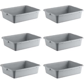 6-Pack 20" x 15" x 7" Commercial Bus Tub/Bus Box - 9 Gallons Without Lid - Heavy-Duty Polypropylene Dish Box for Restaurants, Kitchens, and Foodservice - Stackable and Freezer-Safe - Black in Kuwait