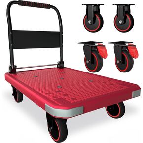 شاحنة منصة دفع يدوية قابلة للطي من WUD مع فرامل، عجلات دوارة 360 درجة، 35.4 بوصة طول × 23.6 بوصة عرض، سعة تحميل 880 رطل، مناسبة للأمتعة، السفر، الحركة، التسوق، المكتب، حديقة المنزل، أزرق in Kuwait