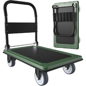 عربة دفع WUD، عربة منصة متنقلة قابلة للطي، سميكة ومعززة، عجلات دوارة 360 درجة، 35.4 بوصة طول × 23.6 بوصة عرض، 1100 رطل. عربة دوللي خضراء بعجلات in Kuwait