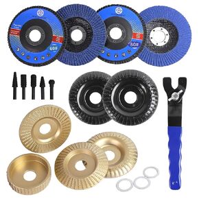 مجموعة أقراص نحت الخشب 19 قطعة لمطحنة زاوية 4 بوصة و4.5 بوصة | قرص عجلة طحن أداة StumpGrinder مع حلقة محول 7/8"-5/8" | مجموعة أقراص تلميع وتشكيل قطع النجارة من أجل النحت السريع in Kuwait