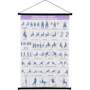 Chair Yoga Wall Chart, 31 Poses Free Weight Body Building Guide, Seated Exercise Poster with Hanging Rod & Rope, Yoga Positions & Stretching Workouts for Home or Office Use, 24*16inch(SIZE:24*16inch) in Kuwait