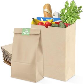 أكياس ورق كرافت طبيعية بنية للغداء، وتغليف البقالة، والمخبوزات، والتسوق بالتجزئة، والتخزين، والإخراج، والتعبئة، والتوصيل (بني، 14 × 7.2 بوصة/12 رطل) in Kuwait