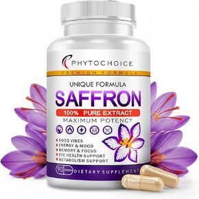 مكملات الزعفران - كبسولات مستخلص الزعفران النقي بنسبة 100% - تعزز الطاقة والمزاج، وتدعم صحة العين والقلب، والتركيز، والرؤية - مستخلص الزعفران النقي 88.5 مجم - صنع في الولايات المتحدة الأمريكية للنساء والرجال - 120 كبسولة in Kuwait