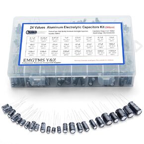 500pcs 24-Value Electrolytic Capacitor Assortment Kit (0.1uF-1000uF) | 10V 16V 25V 50V Aluminum Capacitors Set with Transparent Storage Box for DIY, Electronics Repair in Kuwait