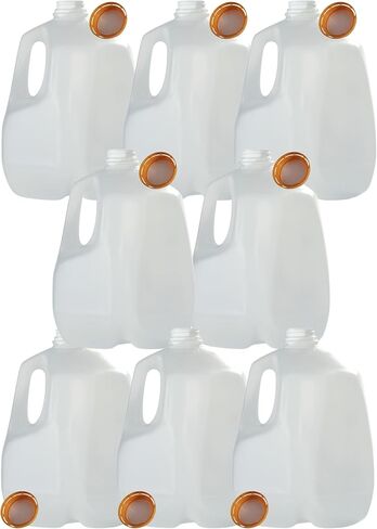 (8 عبوات) زجاجات عصير بلاستيكية فارغة سعة 128 أونصة مع أغطية لولبية برتقالية واضحة - زجاجات عصير - مثالية للعصائر والحليب والعصائر والقهوة المثلجة والنزهات وحتى إعداد الوجبات - صنع في الولايات المتحدة الأمريكية in Kuwait