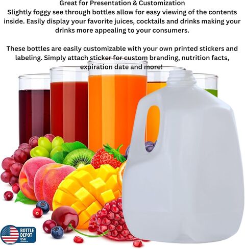 (8 عبوات) زجاجات عصير بلاستيكية فارغة سعة 128 أونصة مع أغطية لولبية برتقالية واضحة - زجاجات عصير - مثالية للعصائر والحليب والعصائر والقهوة المثلجة والنزهات وحتى إعداد الوجبات - صنع في الولايات المتحدة الأمريكية in Kuwait
