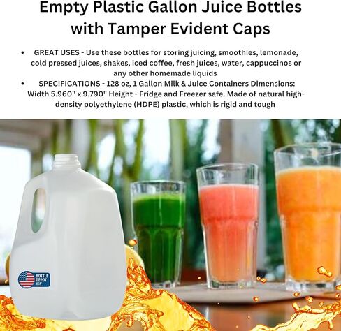 (4 عبوات) زجاجات عصير بلاستيكية فارغة بسعة 128 أونصة مع أغطية خضراء واضحة - زجاجات عصير - مثالية للعصائر والحليب والعصائر والنزهات وحتى إعداد الوجبات - صنع في الولايات المتحدة الأمريكية in Kuwait