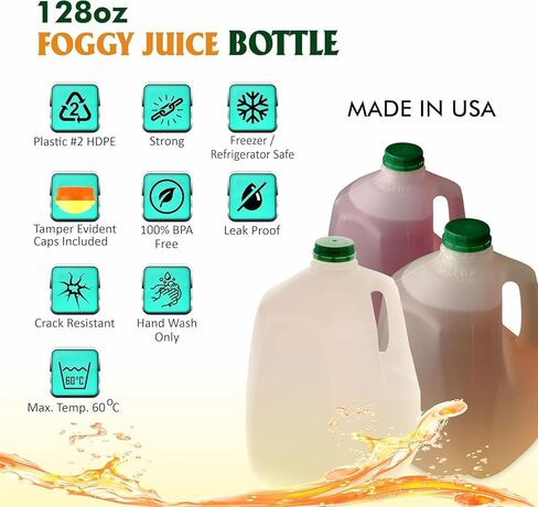 (8 عبوات) زجاجات عصير بلاستيكية فارغة جالون مع أغطية خضراء واضحة 128 أونصة - زجاجات عصير - مثالية للعصائر والحليب والعصائر والنزهات وحتى إعداد الوجبات - صنع في الولايات المتحدة الأمريكية in Kuwait