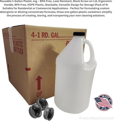 إبريق بلاستيكي سعة 1 جالون قابل لإعادة الاستخدام (4 عبوات) آمن للطعام، خالي من مادة BPA | HDPE عالي التحمل، مع أغطية لولبية سوداء واضحة | درجة الغذاء خالية من مادة BPA in Saudi Arabia