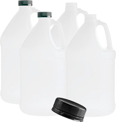 إبريق بلاستيكي سعة 1 جالون قابل لإعادة الاستخدام (4 عبوات) آمن للطعام، خالي من مادة BPA | HDPE عالي التحمل، مع أغطية لولبية سوداء واضحة | درجة الغذاء خالية من مادة BPA in Saudi Arabia