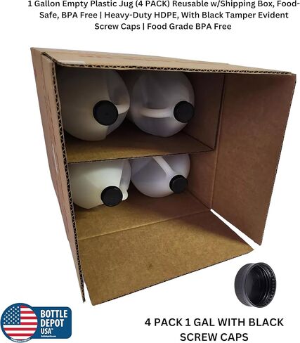 إبريق بلاستيكي سعة 1 جالون قابل لإعادة الاستخدام (4 عبوات) آمن للطعام، خالي من مادة BPA | HDPE عالي التحمل، مع أغطية لولبية سوداء واضحة | درجة الغذاء خالية من مادة BPA in Saudi Arabia