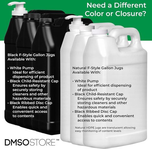 DMSOSTORE إبريق أسود سعة 1 جالون من البلاستيك الفارغ (HDPE) على طراز F | رقبة 38/400 مع غطاء مقاوم للأطفال (128 أونصة) (3 عبوات) in Kuwait