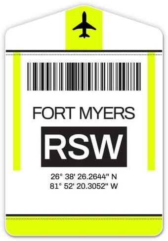 علامة أمتعة السفر Squiddy Fort Myers Southwest Florida Airport Code RSW - ملصق من الفينيل للهاتف والكمبيوتر المحمول وزجاجة المياه (ارتفاع 3 بوصات) in Saudi Arabia