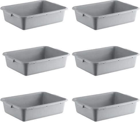 6-Pack 20" x 15" x 7" Commercial Bus Tub/Bus Box - 9 Gallons Without Lid - Heavy-Duty Polypropylene Dish Box for Restaurants, Kitchens, and Foodservice - Stackable and Freezer-Safe - Black in Kuwait