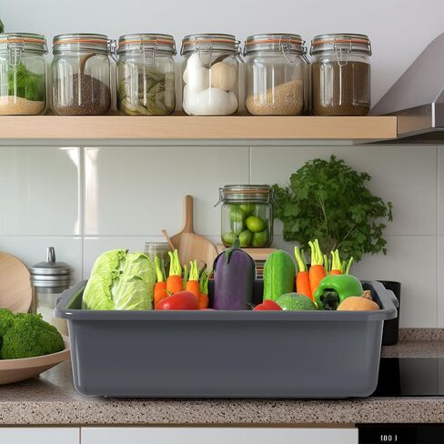 صندوق فابابا التجاري البلاستيكي 12 عبوة، حوض حافلة المطبخ سعة 13 لتر، رمادي in Kuwait