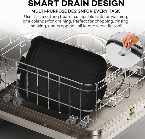Collapsible BBQ Prep Tub with Cutting Board & Lid, Folding Food Container BPA-Free Heavy-Duty, Dishwasher Safe, Upgraded Drain Hole - for Camping, Grilling Outdoor Cooking (Black, XX-Large) in Saudi Arabia