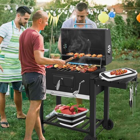 Collapsible BBQ Prep Tub with Cutting Board & Lid, Folding Food Container BPA-Free Heavy-Duty, Dishwasher Safe, Upgraded Drain Hole - for Camping, Grilling Outdoor Cooking (Black, XX-Large) in Saudi Arabia
