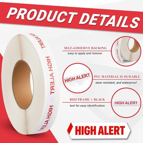 2000 Pcs/4 Roll High Alert Labels in Blister Packs 1-5/8" x 3/8" Ad Label Medication Instruction Labels High Alert Permanent Paper Label for Pharmacy & Hospital Safety, Red in Saudi Arabia