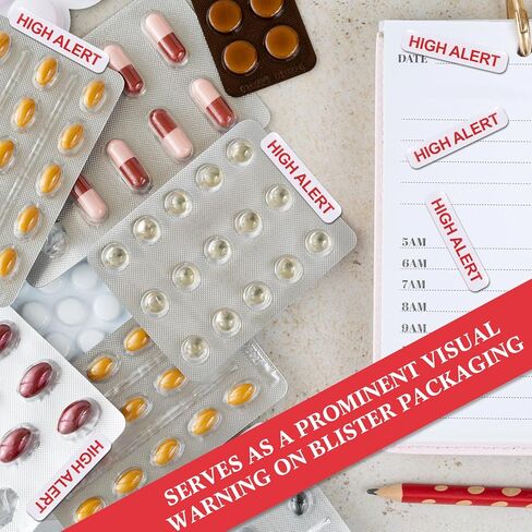 2000 Pcs/4 Roll High Alert Labels in Blister Packs 1-5/8" x 3/8" Ad Label Medication Instruction Labels High Alert Permanent Paper Label for Pharmacy & Hospital Safety, Red in Saudi Arabia