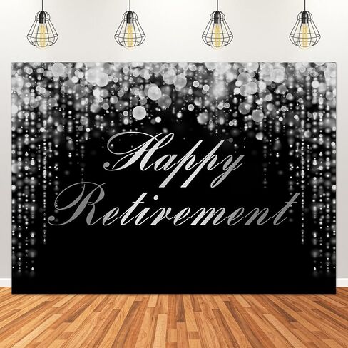 Avezano Happy Retirement Backdrop Black and Silver Photo Photo Photo Banner Party Decorations 7x5ft in Saudi Arabia