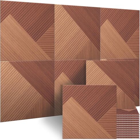 BUBOS 6 PCS Acoustic Wall Panels for Home Theaters, Recording Studios, Living Rooms - High-Density Polyester Fiber Absorbing Foam Soundproof Panel, Peel and Stick - Wood Print 23.62 X 23.62 Inches in Kuwait