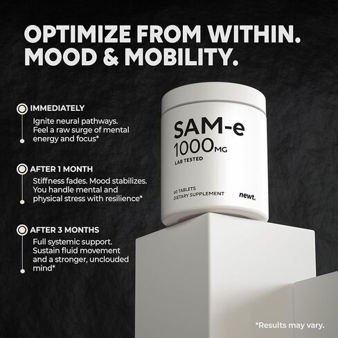 SAM-e 1000mg Per Tablet, 60 Servings of Pharmaceutical Grade, Non-GMO, Soy Free, Gluten Free, and Enteric Coated Tablets - SAM e Supplement for Brain, Joint, Liver, and Mood Support Supplement in Saudi Arabia