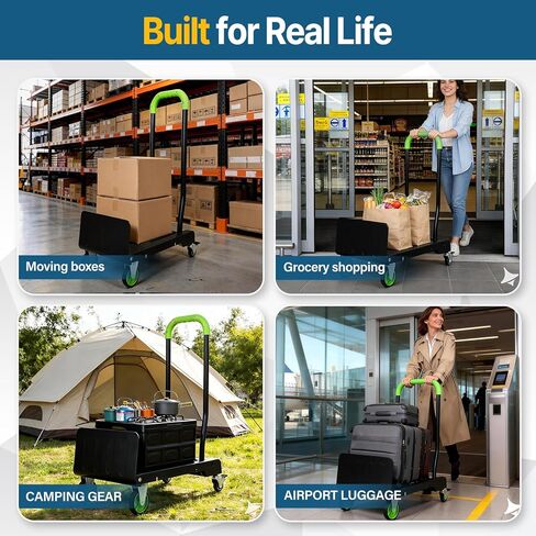 شاحنة يدوية قابلة للطي 2 في 1 وعربة دوللي، شاحنة يدوية قابلة للتحويل مع منصة مسطحة، عجلات TPR هادئة، خفيفة الوزن 12.5 رطل، 264 رطل مسطحة / 176 رطل، سعة عمودية، عربة مدمجة للتحرك والصناديق والأمتعة in Kuwait
