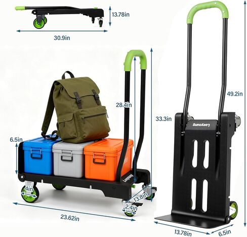 شاحنة يدوية قابلة للطي 2 في 1 وعربة دوللي، شاحنة يدوية قابلة للتحويل مع منصة مسطحة، عجلات TPR هادئة، خفيفة الوزن 12.5 رطل، 264 رطل مسطحة / 176 رطل، سعة عمودية، عربة مدمجة للتحرك والصناديق والأمتعة in Kuwait