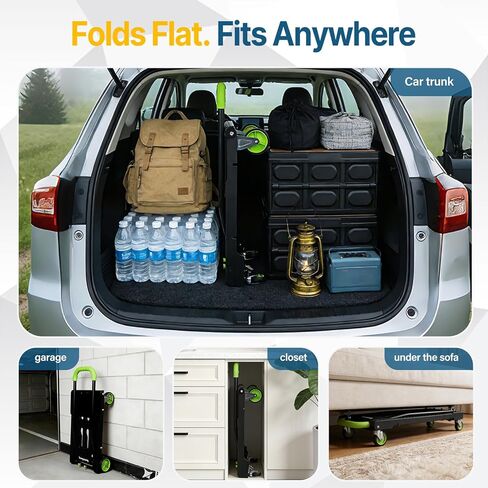 شاحنة يدوية قابلة للطي 2 في 1 وعربة دوللي، شاحنة يدوية قابلة للتحويل مع منصة مسطحة، عجلات TPR هادئة، خفيفة الوزن 12.5 رطل، 264 رطل مسطحة / 176 رطل، سعة عمودية، عربة مدمجة للتحرك والصناديق والأمتعة in Kuwait