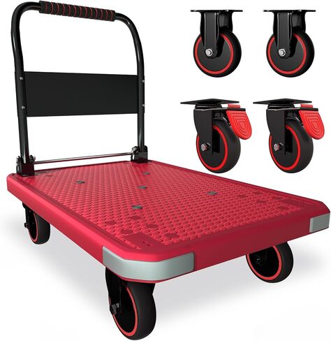 شاحنة منصة دفع يدوية قابلة للطي من WUD مع فرامل، عجلات دوارة 360 درجة، 35.4 بوصة طول × 23.6 بوصة عرض، سعة تحميل 880 رطل، مناسبة للأمتعة، السفر، الحركة، التسوق، المكتب، حديقة المنزل، أزرق in Kuwait