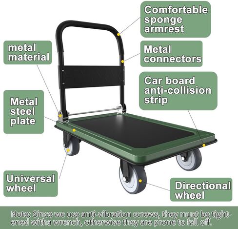 عربة دفع WUD، عربة منصة متنقلة قابلة للطي، سميكة ومعززة، عجلات دوارة 360 درجة، 35.4 بوصة طول × 23.6 بوصة عرض، 1100 رطل. عربة دوللي خضراء بعجلات in Kuwait
