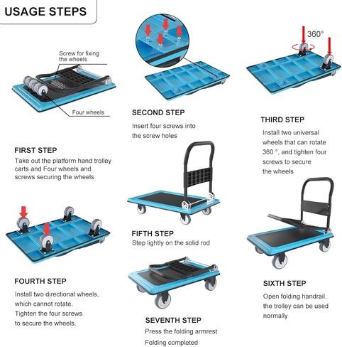 عربة دفع WUD، عربة منصة متنقلة قابلة للطي، سميكة ومعززة، عجلات دوارة 360 درجة، 35.4 بوصة طول × 23.6 بوصة عرض، 1100 رطل. عربة دوللي خضراء بعجلات in Kuwait