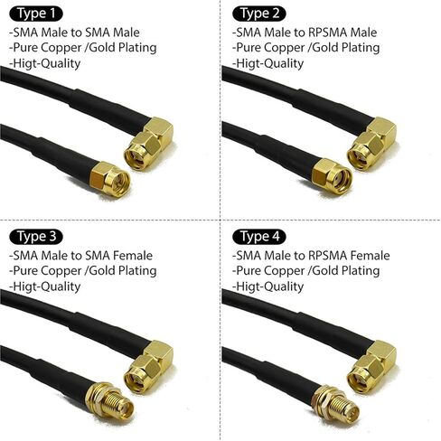 RG58 SMA Cable Male Female Straight Right Angle Extension Pigtail Adapter 1Pcs(Type 10,30CM) in Saudi Arabia