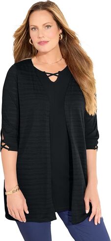 Catherines Women's Plus Size Shadow Stripe Cardigan in Saudi Arabia