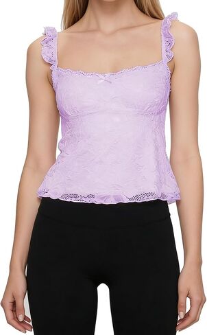 Women Y2k Floral Lace Halter Tank Tops Summer Sexy Going Out Tops Sleeveless Open Back Low Cut Tanks in Kuwait