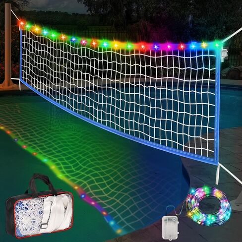 15 x 3FT Pool Volleyball Net with Light and Storage Bag,Adjustable Length 15ft-27ft Portable Pool Volleyball Net Replacement for Inground Pools,Light Up Pool Party Badminton Net for Backyard,Beach in Kuwait
