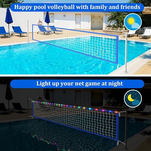 15 x 3FT Pool Volleyball Net with Light and Storage Bag,Adjustable Length 15ft-27ft Portable Pool Volleyball Net Replacement for Inground Pools,Light Up Pool Party Badminton Net for Backyard,Beach in Kuwait