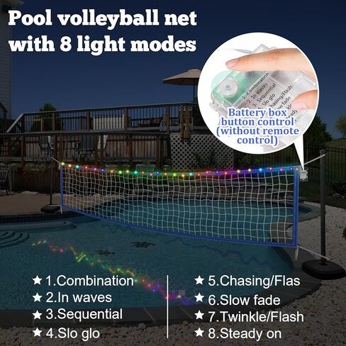 15 x 3FT Pool Volleyball Net with Light and Storage Bag,Adjustable Length 15ft-27ft Portable Pool Volleyball Net Replacement for Inground Pools,Light Up Pool Party Badminton Net for Backyard,Beach in Kuwait