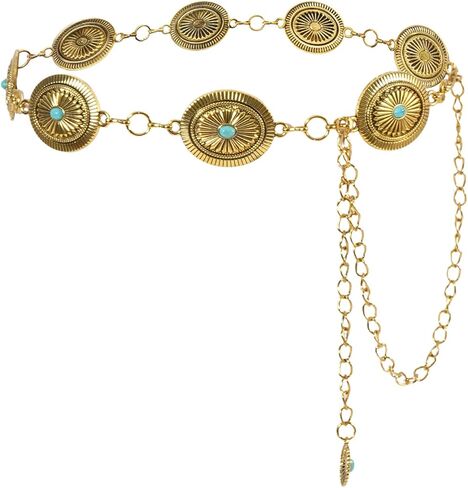 حزام سلسلة Docila Western Turquoise Hat Band Women Cowboy Metal Brand Bress Dress Weist Lock in Saudi Arabia