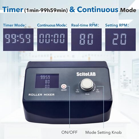 Tube Roller Mixer, 10-80 RPM, Digital Lab Mixer with Timer (1min-99h59min) & Continuous Mode, 27° Tilt Angle, for School Laboratory in Kuwait
