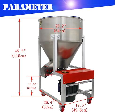 304 الفولاذ المقاوم للصدأ تغذية خلاط آلة خلط البلاستيك الحبيبي العمودي لخلط أعلاف الحيوانات والتحريك 75 كجم / 165 رطل سعة النمام 3KW 1720r / min in Kuwait