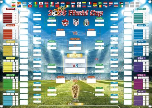 2026 World Cup Wall Chart Poster - 48 Team Tournament Schedule Tracker on Premium Waterproof Oxford Fabric (31.5" x 23.6") - Ultimate Soccer Gift for Fans (2026 World Cup Schedule Calendar-A) in Saudi Arabia