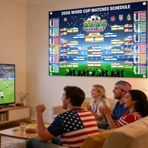 2026 World Cup Wall Chart Poster - 48 Team Tournament Schedule Tracker on Premium Waterproof Oxford Fabric (31.5" x 23.6") - Ultimate Soccer Gift for Fans (2026 World Cup Schedule Calendar-A) in Saudi Arabia